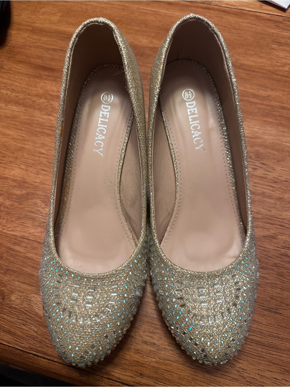 Delicacy Women's Gold Crystal-Embellished Slip-On Heels